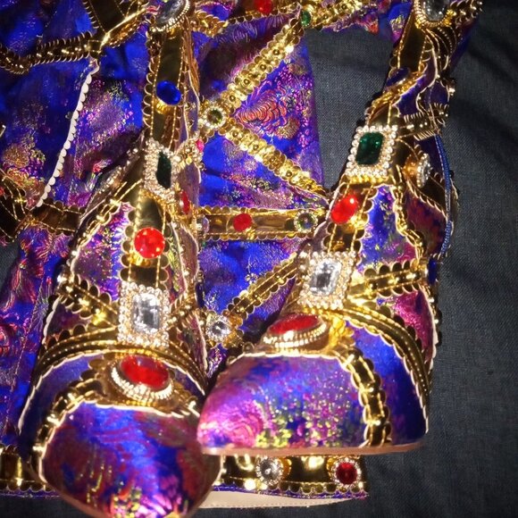 AZALEA WANG "THE HIGH  STEPPER BRIGADE" BLUE BAROCADE EMBELLISHED BOOT(BRAND NEW - Picture 8 of 8